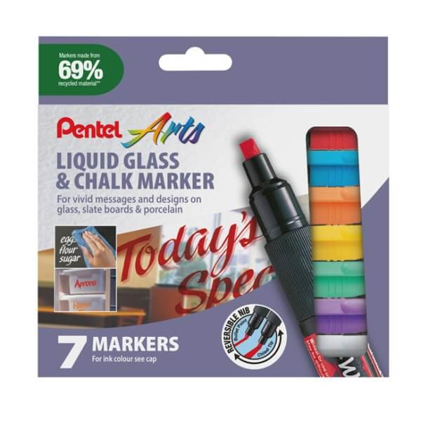 Pentel Wet Erase Liquid Glass & Chalk Marker standard tip 7-piece wallet SMW26/7