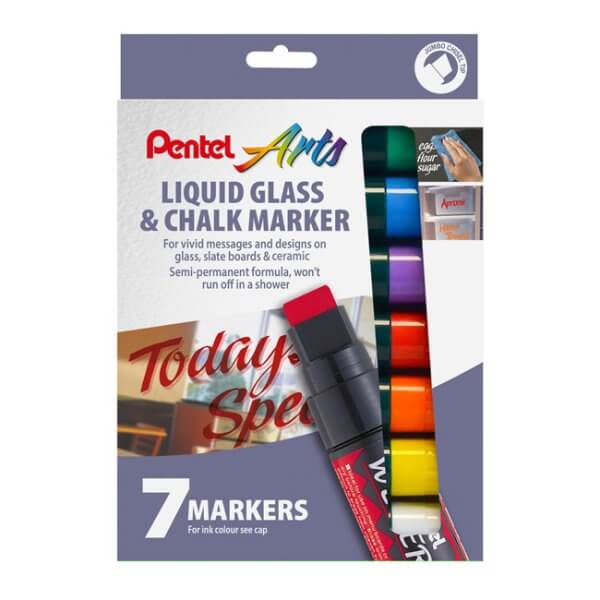 Pentel Wet Erase Liquid Glass & Chalk Marker jumbo tip 7-piece wallet SMW56/7